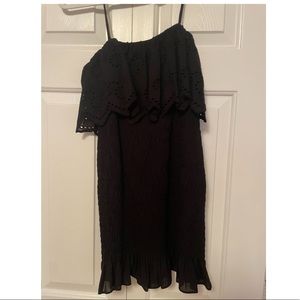 Black smocked and ruffled Zara dress
